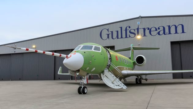 The G600 prototype sits outside the Gulfstream plant ready for flight test. (Gulfstream)