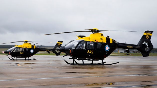 ADF Airbus EC135 T2+ helicopters await their first trainees at the Joint Helicopter School at HMAS Albatross. Credit: Defence