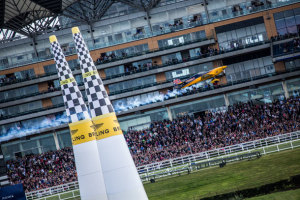 Matt Hall sprints down the straight in front of the packed grandstand at Royal Ascot. (Red Bull Content Pool)