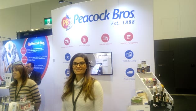 Peacock Bros partnered with Zebra Technologies to demonstrate its enterprise printing and data capture solutions, including Zebra's thermal label printers and  industrial label printer ZT410. Here on the stand is marketing assistant Maria Cerullo.