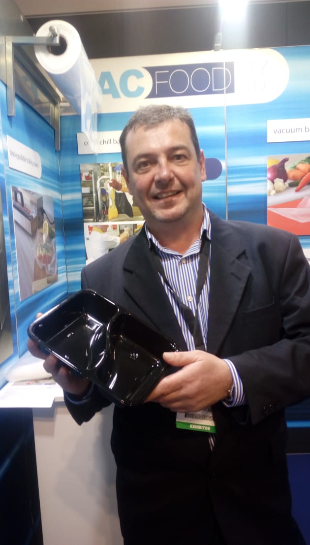 Pac Food sales assistant Anthony Vezos was on hand to demonstrate the company's range of heatproof, ovenable CPET trays for ready meals. 
"With CPET you normally have to buy big volumes but we give small to medium users the option of buying a few cartons rather than pallet loads," Vezos says. 
Pac Food also offers Cook Chill Bags for large volumes of liquid, which enables manufacturers to extend shelf life.