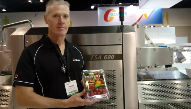 Ulma's regional sales manager (south) Tony Whelan took us through a range of containers with resealable lidding film suited to fresh produce and dry pet food, which enables more branding space on the product. Ulma uses the TSA 680 machine for the product.