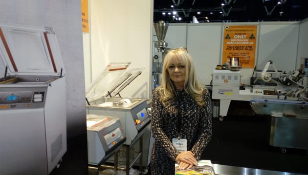 The Minipack International stand, manned by Maria Cristiano and the team, had a range of recyclable polyolefin and PVC shrink films on display.