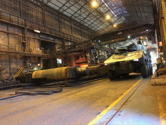 A Boxer 8x8 CRV in the Bluescope Steelworks at Port Kembla. Credit: Rheinmetall Defence Australia