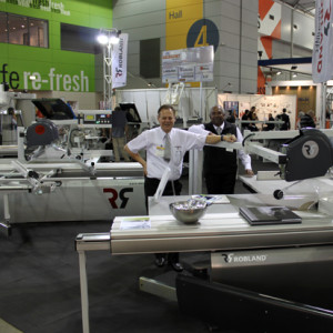 On show at AWISA 2014: Tony Mirabile and Francis Barr with just some of the comprehensive Robland machinery range stocked by Beyond Tools.