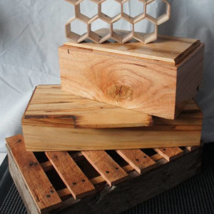 Jerome, Wielens, Evolution of a Box are forms which chart the transformation of discarded pallet timbers which here include sycamore, maple, oak and elm.