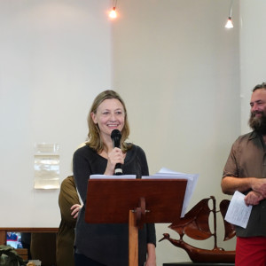 Linda Nathan, Wood Review editor &ndash; announcing winners is a happy job! Photo: Raf Nathan