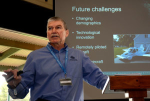 CASA Director of Aviation Safety Mark Skidmore address the Flightplan 2030 forum in Mildura. (Steve Hitchen)