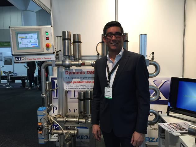 Matrix Process Solutions' Kumar Naidu was on the stand and spoke to Food & Drink Business about its latest sanitary pigging system from LIAG. The DMV Pigging System has been designed specifically with food in mind. 

Its special shape and valves mean it can go around standard pipework, and is CIP-capable and the company has sold several major systems since it&rsquo;s launch at the last Foodpro. 

According to Naidu, in addition to boosting output, customers claim say they have also seen major reductions in water wastage.