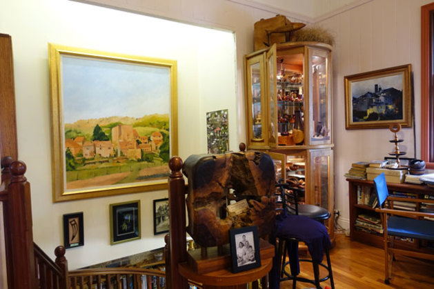 Everywhere in Morris Lake's house are examples of his art and woodwork.