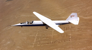 One of legendary American aerospace designer Burt Rutan's lesser known works, the NASA AD-1 was built to test NASA engineer Robert Jones' oblique wing concept that promised both good low speed handling qualities and low drag at high speed. Image courtesy NASA.
