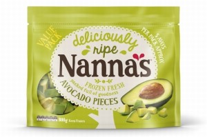 Deliciously ripe, frozen Avocado Pieces from Nanna's is made from ripe Hass avocados and packed in 800g resealable bags.