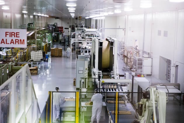 From the viewing deck overlooking the new paper bag conversion line that produces multi-walled bags for dairy powder packaging in a world class food safety environment.
[Image courtesy of Oji Fibre Solutions]