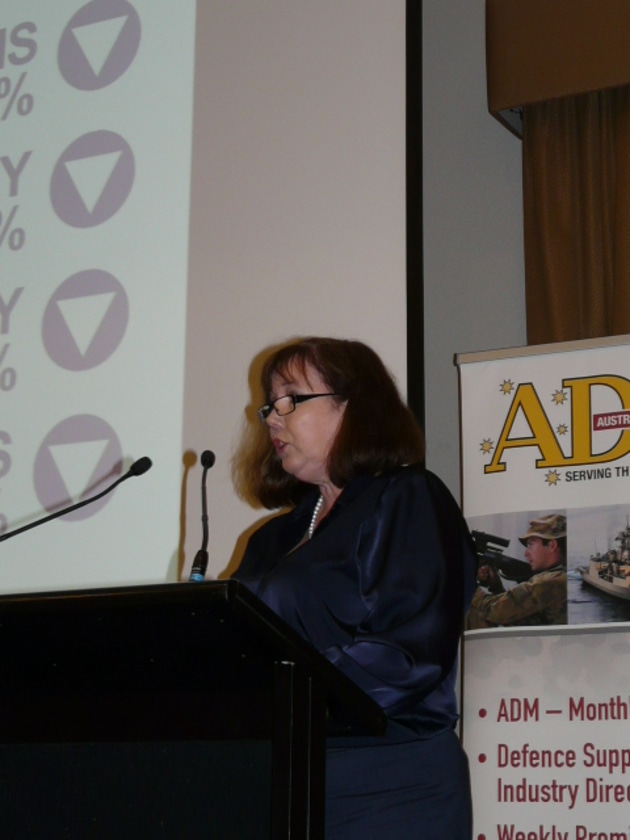 Boeing university relations and STEM senior manager Sandra James speaking at ADM's STEM in Defence summit. Credit: ADM Patrick Durrant