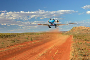 An artist's impression showing a PC-24 leaving Napperby cattle station. (Pilatus)
