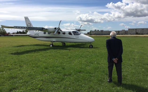 The master with his last creation. Luigi Pascale approaches the prototype P2012 Traveller at Tecnam's home airport, Capua near Naples. (Tecnam)