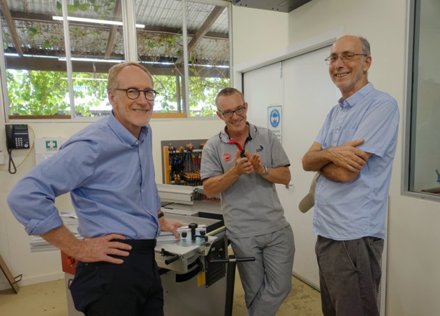 Peter Young and Raf Nathan, both accredited members of Studio Woodworkers Australia with Felder Group Australia Managing Director Stefan Kremer.