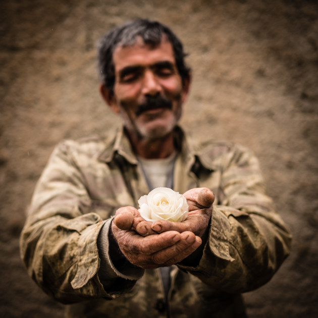 Primordial Smile
A Kurdish villager in PKK country with a grim disposition. When asked to close his eyes and think of peace, this is the look that overtook him. An expression I had not seen in the day I spent with him. A hard working farmer with eight children, and no running water.