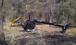 The crash site of VH-WOH after the aircraft had been righted. (ATSB)