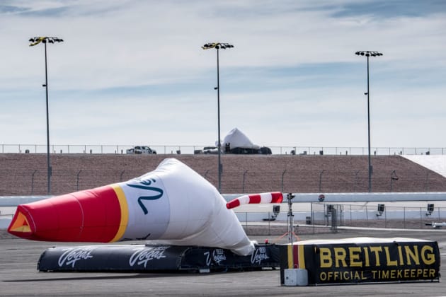 Air gate teams fought a battle against high winds to keep the gate pylons inflated. It was a struggle they ultimately lost. (Pedrag Vuckovic/Red Bull Content Pool)