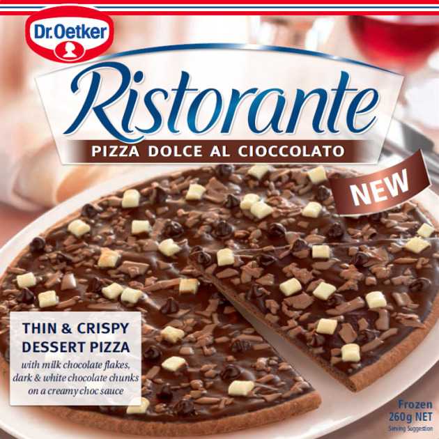 A dessert pizza has reached the freezer section.