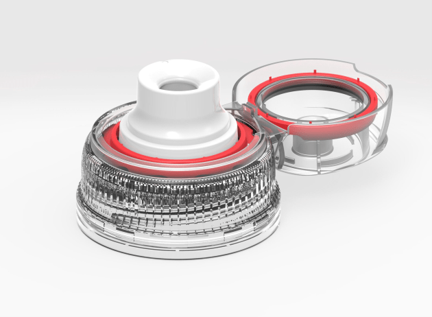 The Secure Flip cap opens to a full and stable 180&deg;, providing easy and comfortable access for the consumer to drink from the closure spout. An audible click confirms that the cap is either fully open or re-closed.