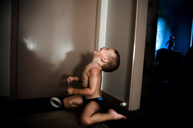 &ldquo;He&rsquo;s full on. The paediatrician reckons he has challenging behaviour.&rdquo; Mikah screams for his mother at the bathroom door. &copy; Raphaela Rosella.