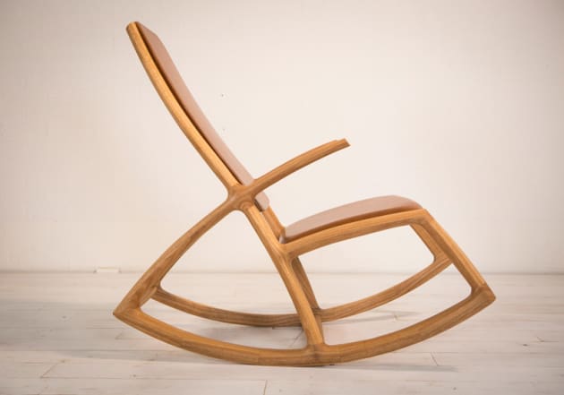 Ben Percy, The Rocker, brown barrel (Eucalyptus fastigata). This piece is a development of Ben&rsquo;s first rocker design from 2012. &lsquo;For close to two years I&rsquo;ve been picking away with sketches on this design. This version has a higher back and is more ergonomic for older people.&rsquo; Photo: Carol Gibbons