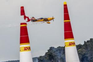 Matt Hall exits the second round of the Red Bull Air Race series 2014 in Croatia with a pylon hit. (Red Bull Air Race)