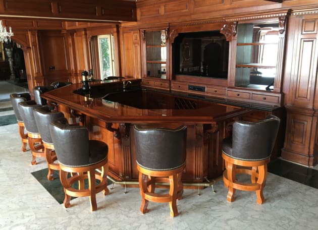 Bar and upholstered chairs in mahogany, another huge custom commission completed by Gavin Harrington.