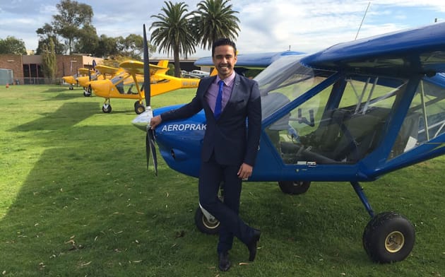 Soar Aviation's Neel Khokhani with the company's Aeroprakt fleet at Moorabbin. (Soar Aviation)