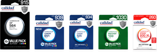 Remanufactured ink cartridges advertised on Calidad's website.
