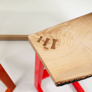 Table and stools, David O'Brien and Jason Moore, claret ash