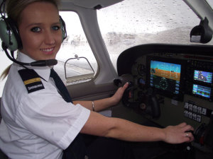 A Swinburne student in a glass cockpit Piper Warrior. (Swinburne)