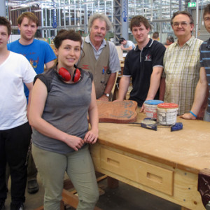 TAFE SA furniture and design graduates: Samantha Gold in front; back (left to right) Nathan Schick, Jake Clark, Ken Pfitzner (Lecturer), Sam Nitschke, Russel Pietsch, Manny Smith.