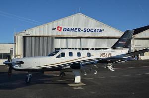 The last TBM 850 turbo-prop built in 2013 outside the factory in Tarbes, France . (DAHER-SOCATA)