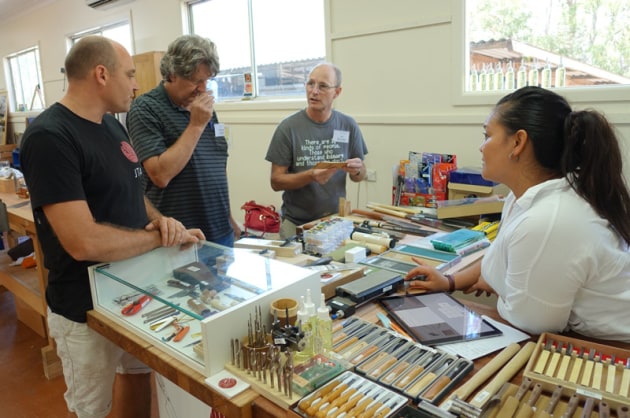 Christian Timbs (left) and Michelle Tjin from Japanese Tools Australia with a client.