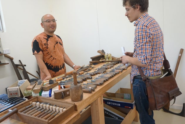 Tetsu Izumitani with some of the tools he sources from Japan and sells.