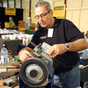 Phil Marcelis demonstrates the Tormek whetstone grinding system.