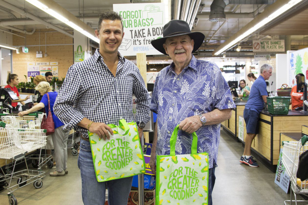 Harris Farm Markets co-CEO Tristan Harris with chairman and founder of Clean Up Australia, Ian Kiernan.