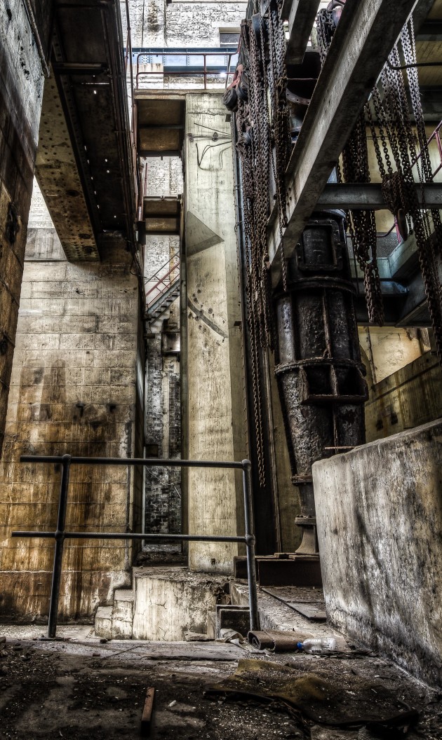 Turbine structures. Bottom of White Bay to the turbine level. These concrete structures supported the turbines. The associated machinery of the turbine ran to the ground. There is an old cooling sea water pipe that runs under the building and somewhere into Sydney Harbour. &copy; Brett Patman
