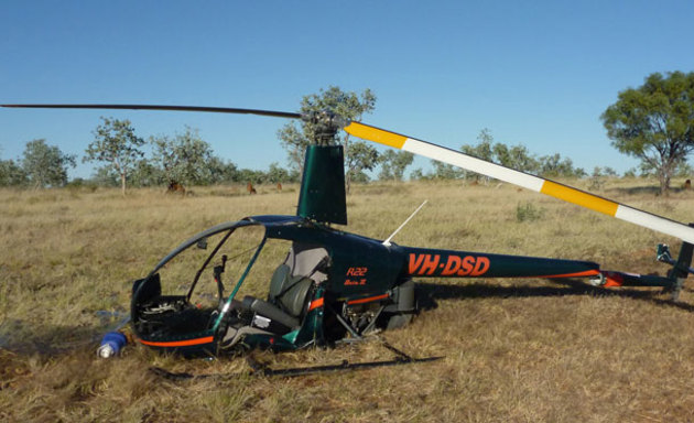 Aerial mustering has bought about its share of safety incidents over the years. This R22 was damaged in an accident while mustering near Julia Creek, QLD, in 2011.