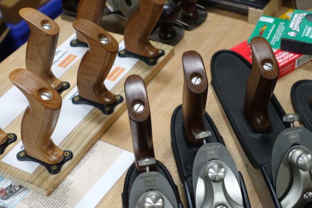 Close-up of Veritas custom plane options on Jim Davey's table.