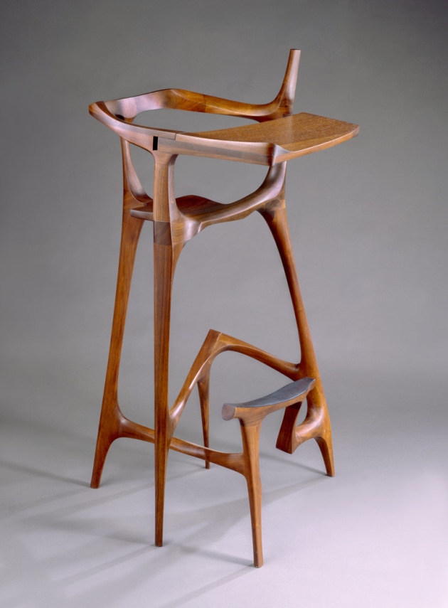 Wendell, Castle, Scribe's Stool, 1961&ndash;62, walnut, ebony. Courtesy of The Montreal Museum of Fine Arts, Liliane and David M. Stewart Collection, gift of Vivian and David Campbell. Photo courtesy of the Montreal Museum of Fine Arts.