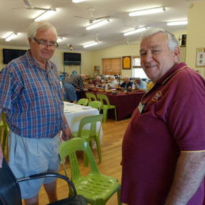 Richard Cooper, chairman of WSQ woodturning competition, (right) and Mike Dodson, committee member.