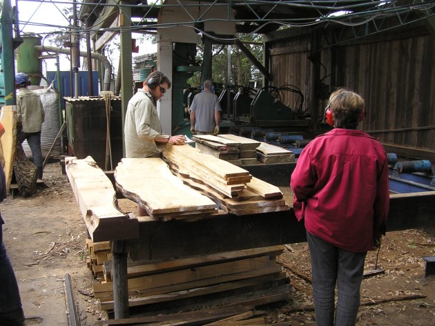 Waiting for more boards off the saw.