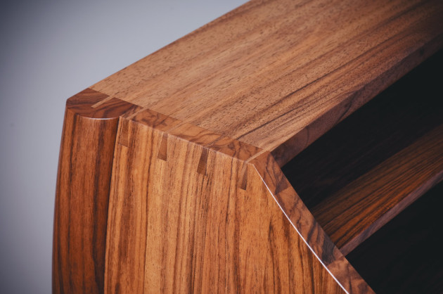 Detail of dovetails into compound curves on David Haig's walnut desk. Photo: Daniel Allen.