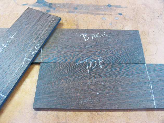4. After stacking two boards, one is slipped over the other, then flipped end to end to make a reversed slip-matched join.