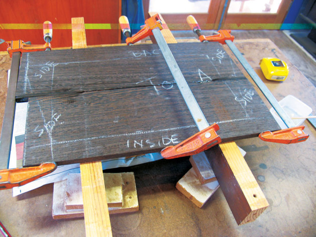 Glued up top panel showing layout of all parts to be cut.