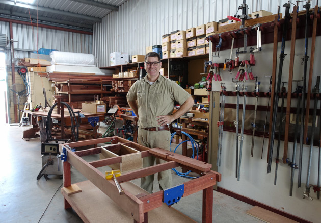 James Shadbolt, owner/manager of Workbench World, Perth, WA with an in-progress custom workbench order.